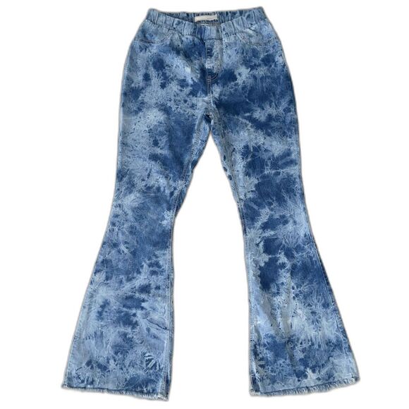 Est 1946 Denim Boho Flare Jeggings Size 8 Hippie Pull On Jeans Pants Blue Dye - Picture 1 of 11